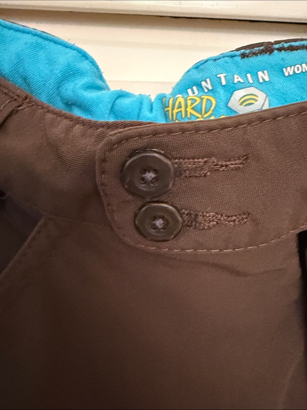 Mountain Hardwear Women's Brown Athletic Shorts with Blue Waistband - Picture 6 of 13